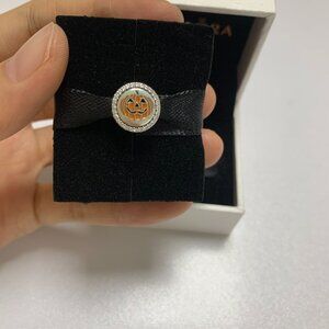 Pandora Halloween Holiday Pumpkin Jack O Lantern Silver Charm Bead